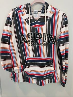 Aspen Colorado Woven Baja Hoodie - Multicolored Striped Poncho Sweatshirt